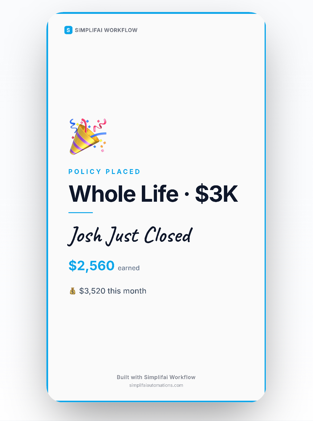 Simplifai Workflow for Life Insurance Agents